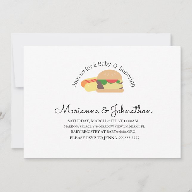 Minimalistisch Baby Shower GRILLEN Burger Hot Dog Einladung (Vorderseite)