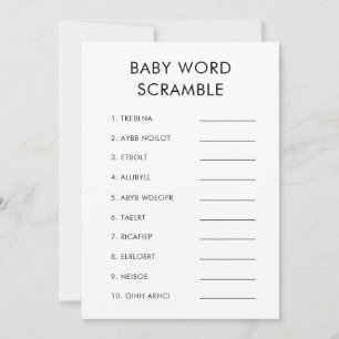 Minimalistisch Baby Word Scramble Baby Showspiel Einladung