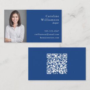 Minimalistisch Basic Cobalt Blue Beruflich Foto QR Visitenkarte