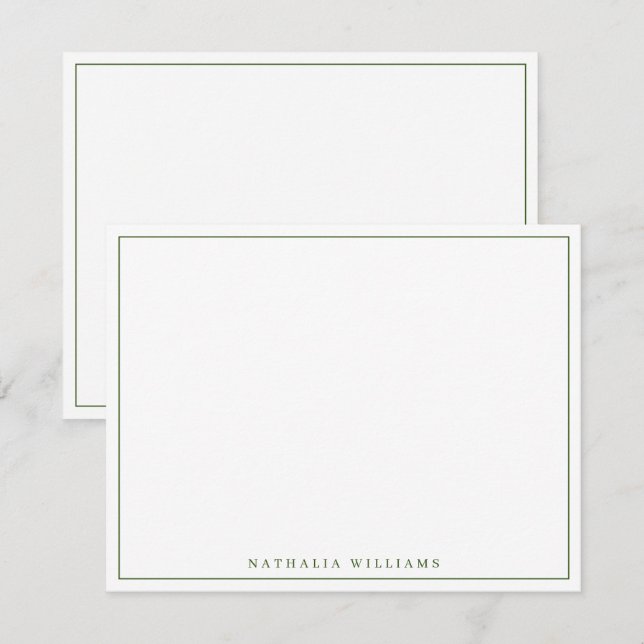 Minimalistisch Basic Personalize Moss Green Statio Mitteilungskarte (Vorne/Hinten)