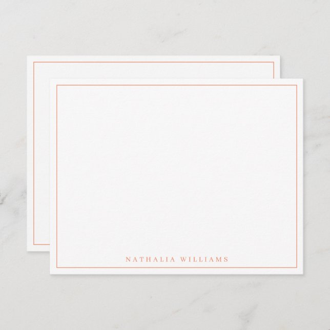 Minimalistisch Basic Personalize Orange Stationery Mitteilungskarte (Vorne/Hinten)