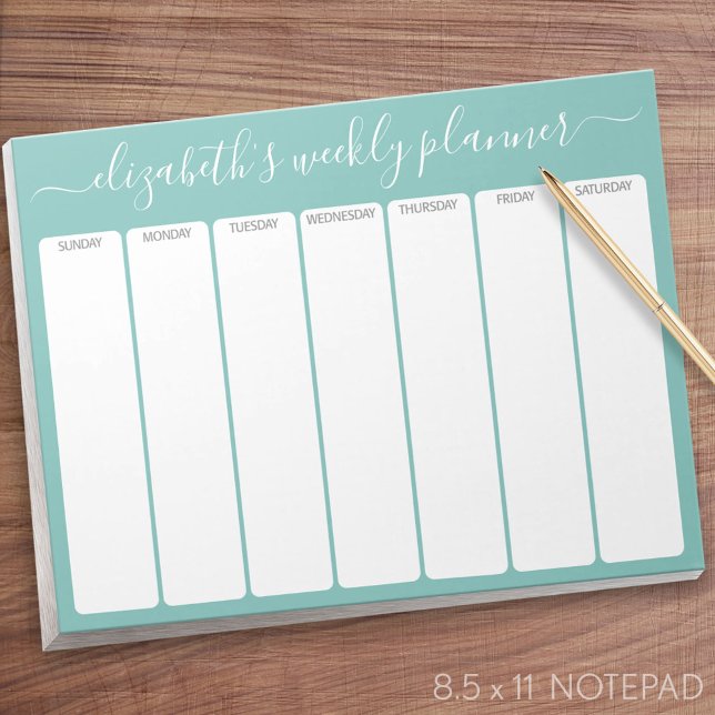 Minimalistisch Basic Weekly Planer Moderne Scripta Notizblock (Weekly Planner Notepad - Personalized)