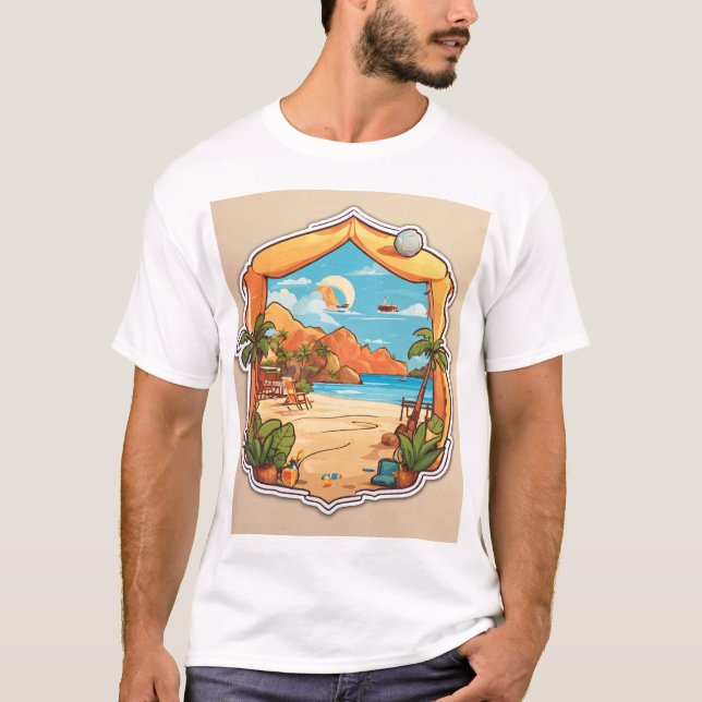 Minimalistisch-Beach-Aufkleber T-Shirt (Vorderseite)