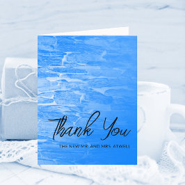 Minimalistisch Beach Azure Blue Wedding Foto Dankeskarte