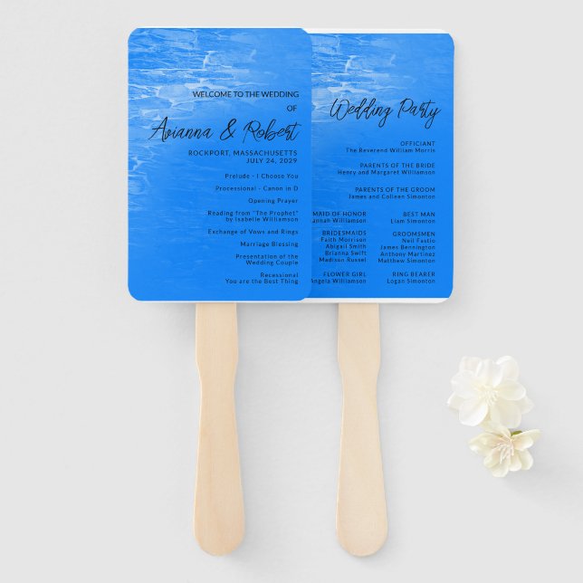 Minimalistisch Beach Azure Blue Wedding Program Fächer (Vorne und Hinten)