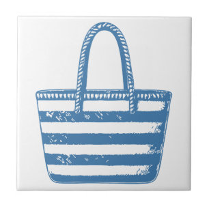 Minimalistisch Beach Bag Line Art Blue Kontur Küst Fliese