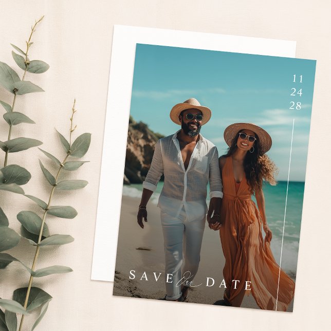 Minimalistisch Beach Foto Doppelseitige Hochzeit Save The Date (Von Creator hochgeladen)