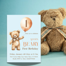 Minimalistisch Bear Blue Boy Beary 1. Geburtstag