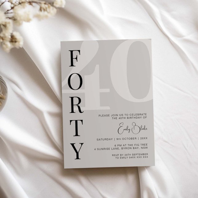 Minimalistisch Beige 40. Geburtstag Party Einladung (Von Creator hochgeladen)