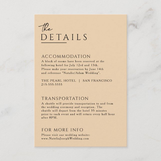 Minimalistisch Beige Boho Chic Einzigartige Hochze Begleitkarte (Vorderseite)