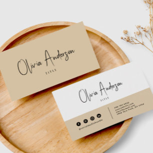 Minimalistisch Beige Creme Neutral Boho Chic Moder Visitenkarte