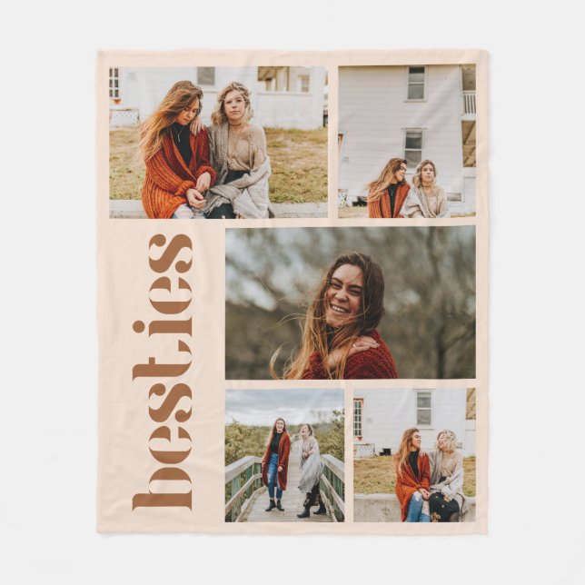 Minimalistisch Beige Custom 5 Foto Besties Fleecedecke (Vorderseite)