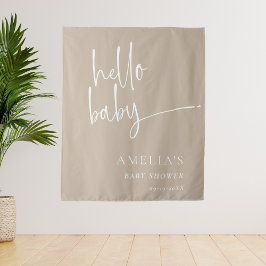 Minimalistisch Beige Hello Baby Moderne Babydusche Wandteppich