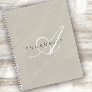 Minimalistisch Beige Linen Monogram Script Notizbuch