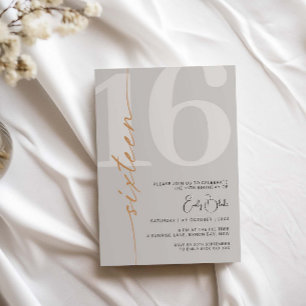 Minimalistisch Beige Sechzehn 16. Geburtstagsparty Einladung