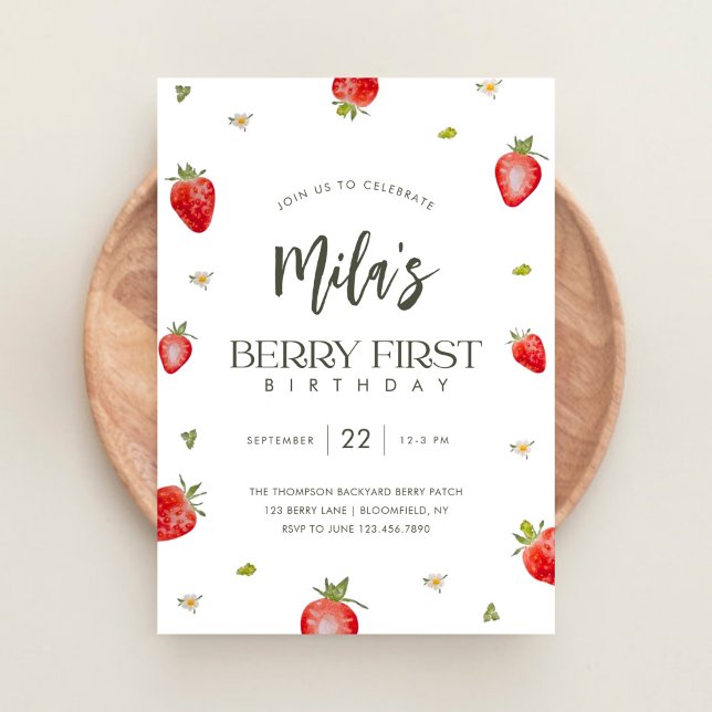Minimalistisch Berry First Birthday Einladung (Von Creator hochgeladen)