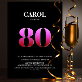 Minimalistisch Black and Pink 80. Geburtstagsparty Einladung