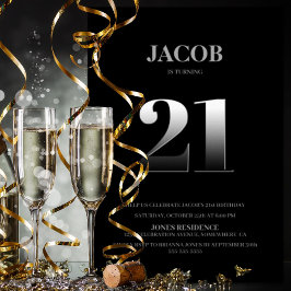 Minimalistisch Black and Silver 21. Geburtstag Par Einladung