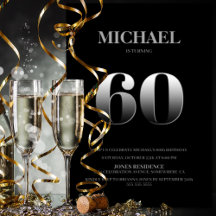 Minimalistisch Black and Silver 60. Geburtstagspar