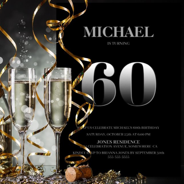 Minimalistisch Black and Silver 60. Geburtstagspar Einladung (Von Creator hochgeladen)