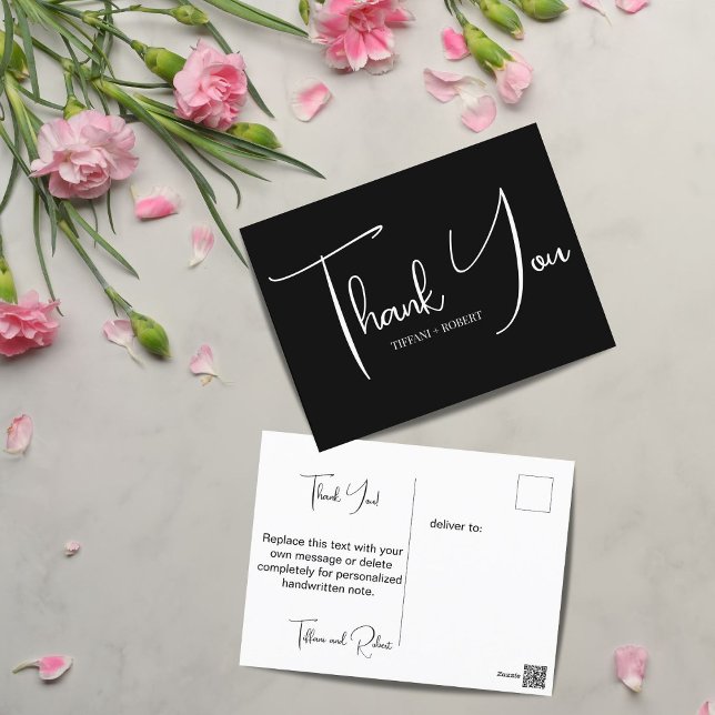 Minimalistisch Black and White Wedding Vielen Dank Postkarte (Von Creator hochgeladen)