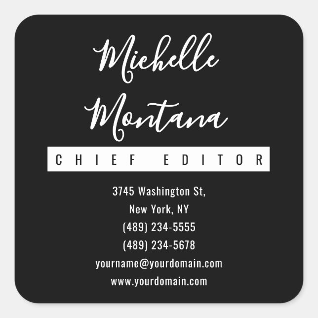 Minimalistisch Black Beruflich Modern Quadratischer Aufkleber (Vorderseite)