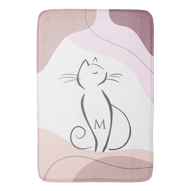 Minimalistisch Black Cat Bio Boho Formen Monogram Badematte (Vorderseite Vertikal)