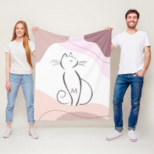Minimalistisch Black Cat Bio Boho Formen Monogram Fleecedecke