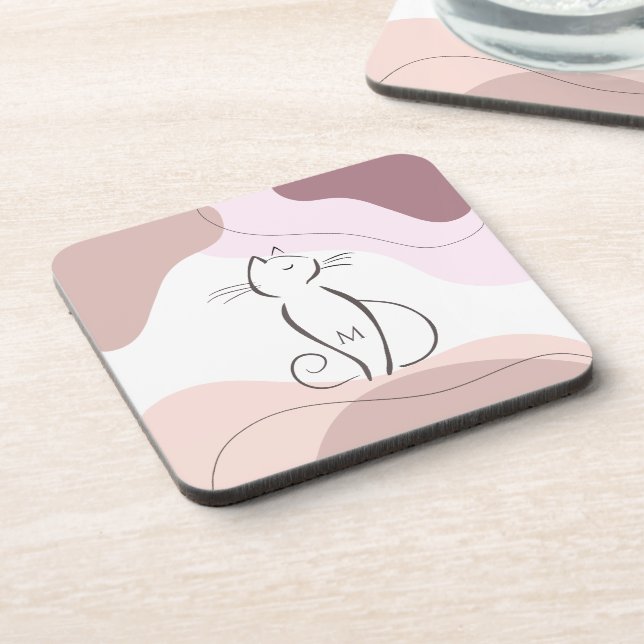 Minimalistisch Black Cat Bio Boho Formen Monogram Getränkeuntersetzer (Linke Seite)