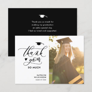 Minimalistisch Black Elegant Script Foto Abschluss Dankeskarte