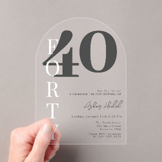 Minimalistisch Black FORTY 40. Geburtstag Party Acryleinladungen