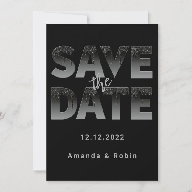 Minimalistisch Black Glitzer Tropfen Hochzeitssemb Save The Date (Vorderseite)