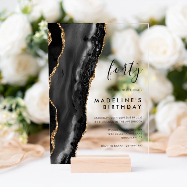 Minimalistisch Black Gold Agate Geode 40. Geburtst Acryleinladungen (Von Creator hochgeladen)