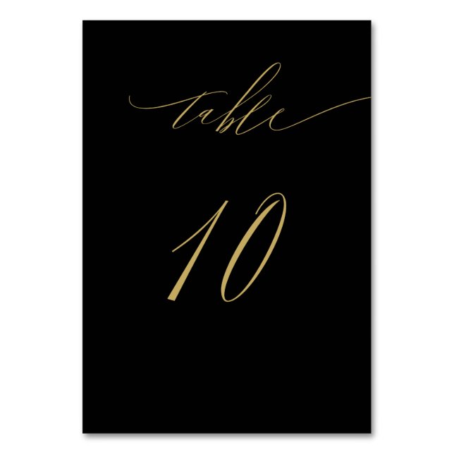 Minimalistisch Black Gold Elegant Script 10 Weddin Tischnummer (Vorderseite)