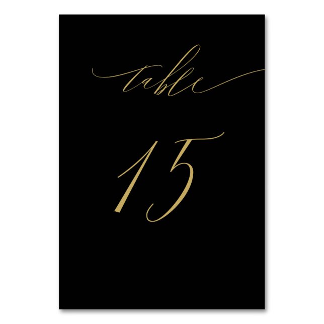 Minimalistisch Black Gold Elegant Script 15 Weddin Tischnummer (Vorderseite)