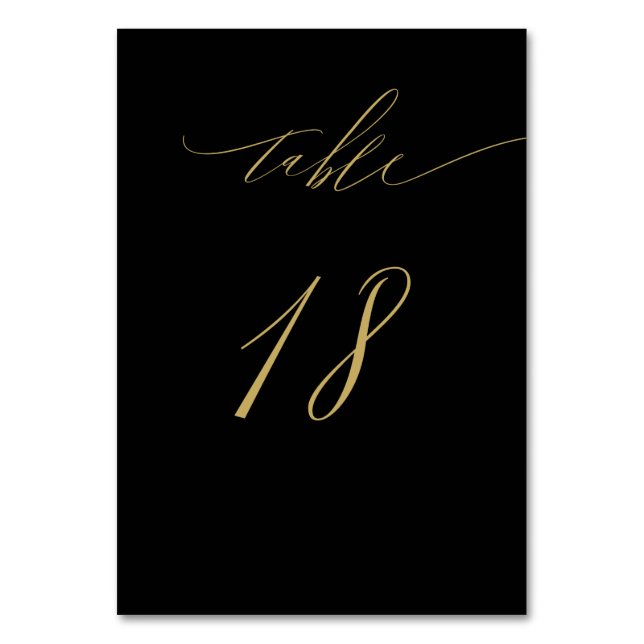 Minimalistisch Black Gold Elegant Script 18 Weddin Tischnummer (Vorderseite)
