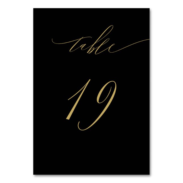 Minimalistisch Black Gold Elegant Script 19 Weddin Tischnummer (Vorderseite)