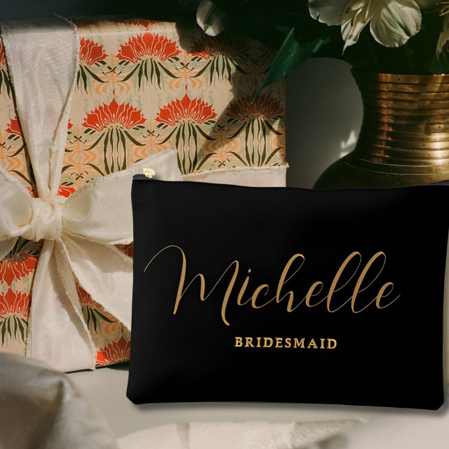 Minimalistisch Black Gold Personalisiert Bridesmai Zubehörtasche (Von Creator hochgeladen)