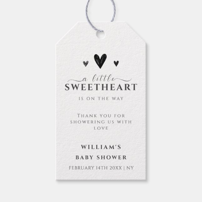 Minimalistisch Black Little Sweetheart Babydusche Geschenkanhänger (Vorderseite)