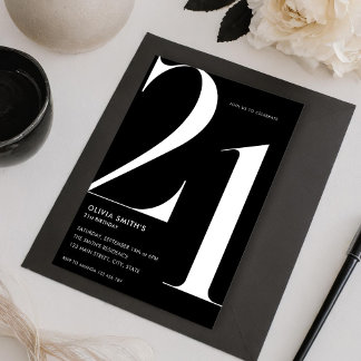 Minimalistisch Black Modern Chic 21. Geburtstag Einladung