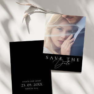 Minimalistisch Black Simple Script Foto Wedding Save The Date