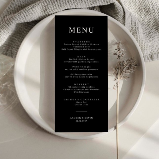 Minimalistisch Black Simple Wedding Menu Card Menükarte (Von Creator hochgeladen)