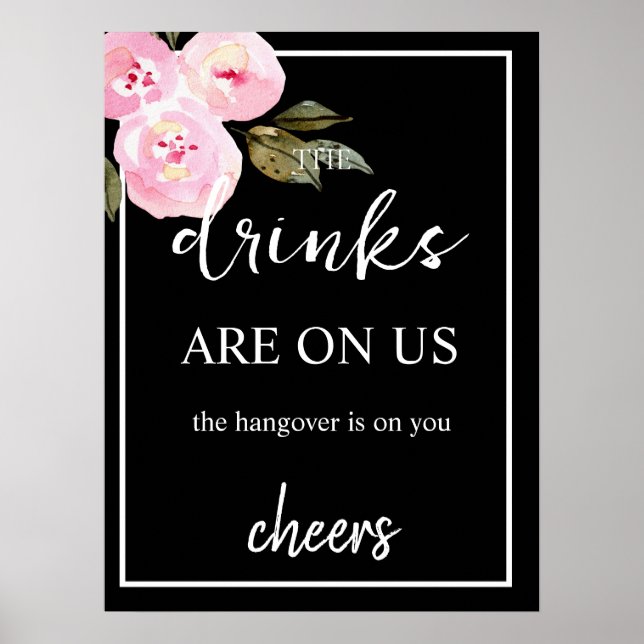 Minimalistisch Black Wedding Open Bar Sign Poster (Vorne)
