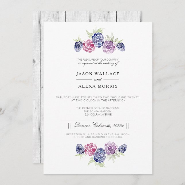 Minimalistisch BlackBerry Watercolor | Elegante Ho Einladung (Vorne/Hinten)