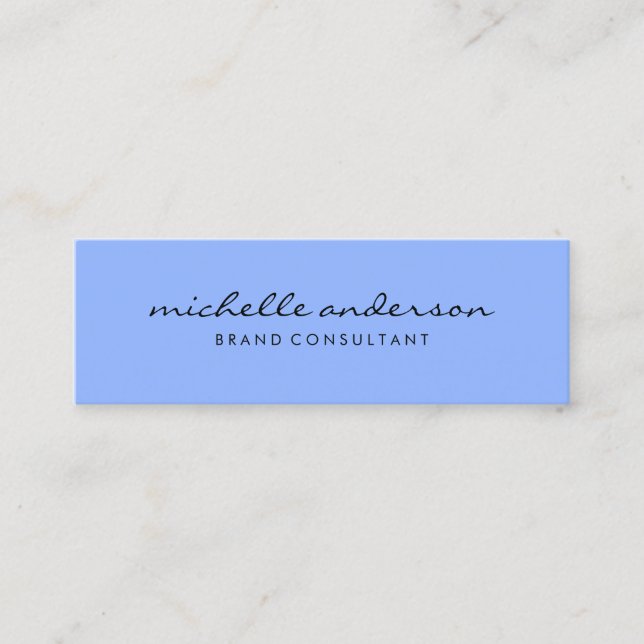 Minimalistisch Blau mit kursivem Text Mini Visitenkarte (Vorderseite)