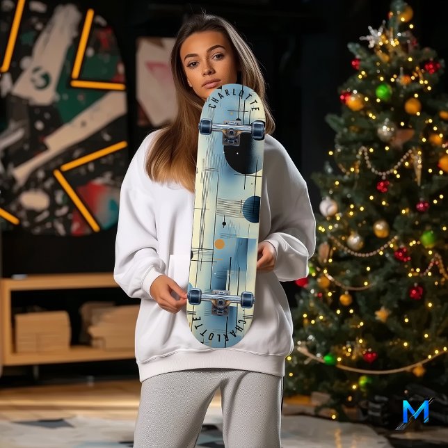 Minimalistisch Blau und Gelb Abstrakt Geometrisch Skateboard (Von Creator hochgeladen)