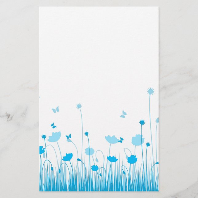 Minimalistisch Blau- und Weißblütenblüte Briefpapier (Vorderseite)