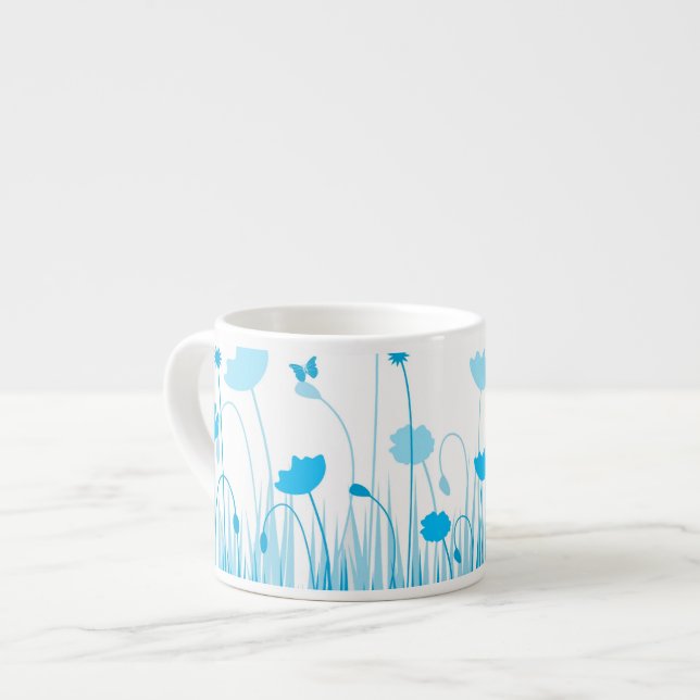 Minimalistisch Blau- und Weißblütenblüte Espressotasse (Vorderseite Links)