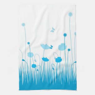 Minimalistisch Blau- und Weißblütenblüte Handtuch
