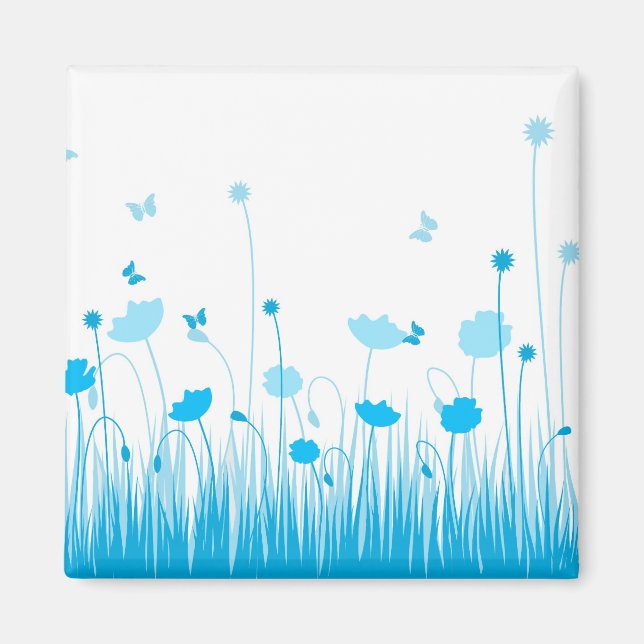 Minimalistisch Blau- und Weißblütenblüte Magnet (Vorne)